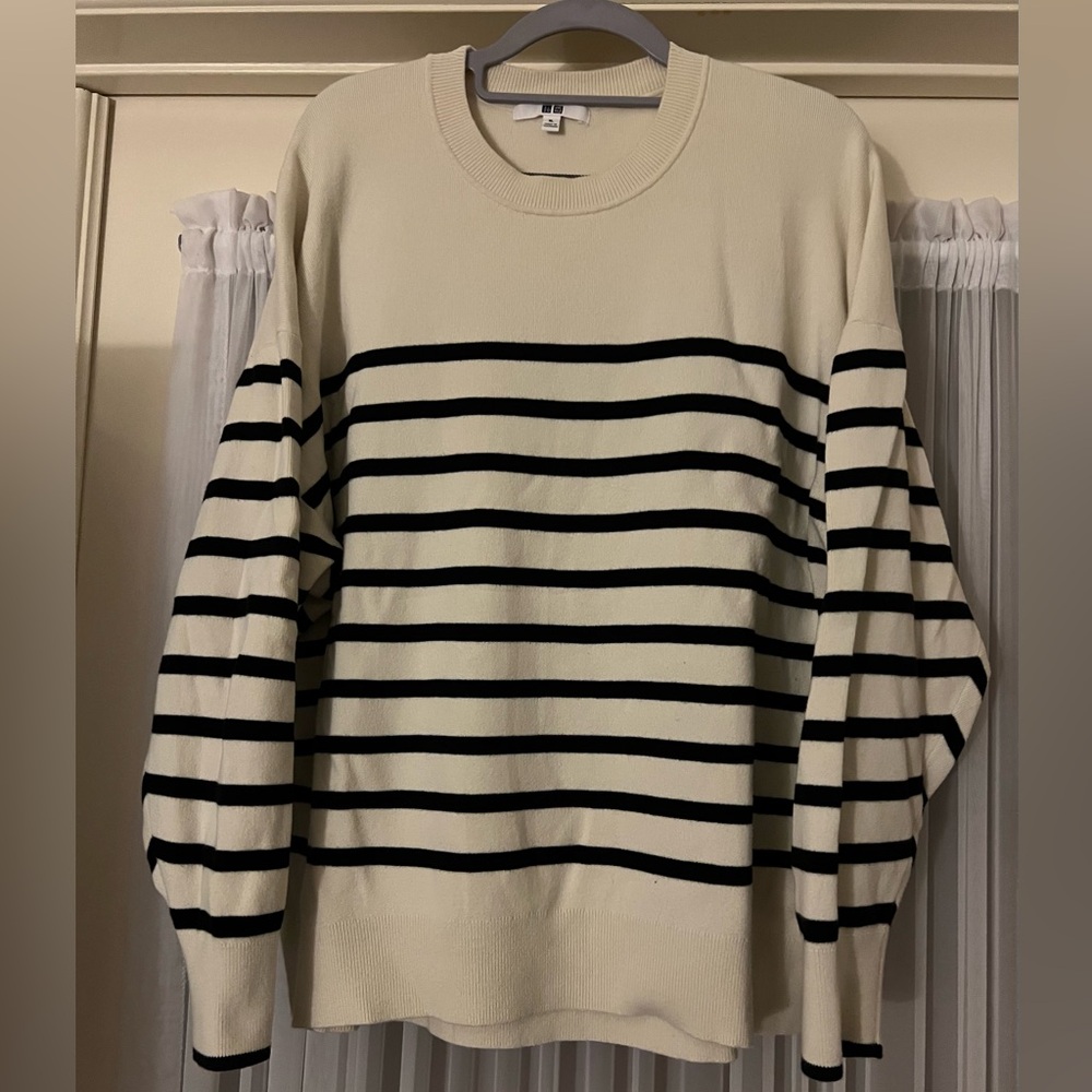 UNIQLO Smooth Cotton Relaxed Crew Neck Sweater Striped Size XL